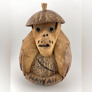 Vintage Coconut Monkey With Glasses Tiki Souvenir From Hawaii